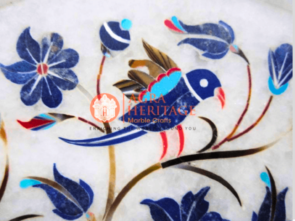 White Marble Lapis Birds Art Design Kitchen Plate